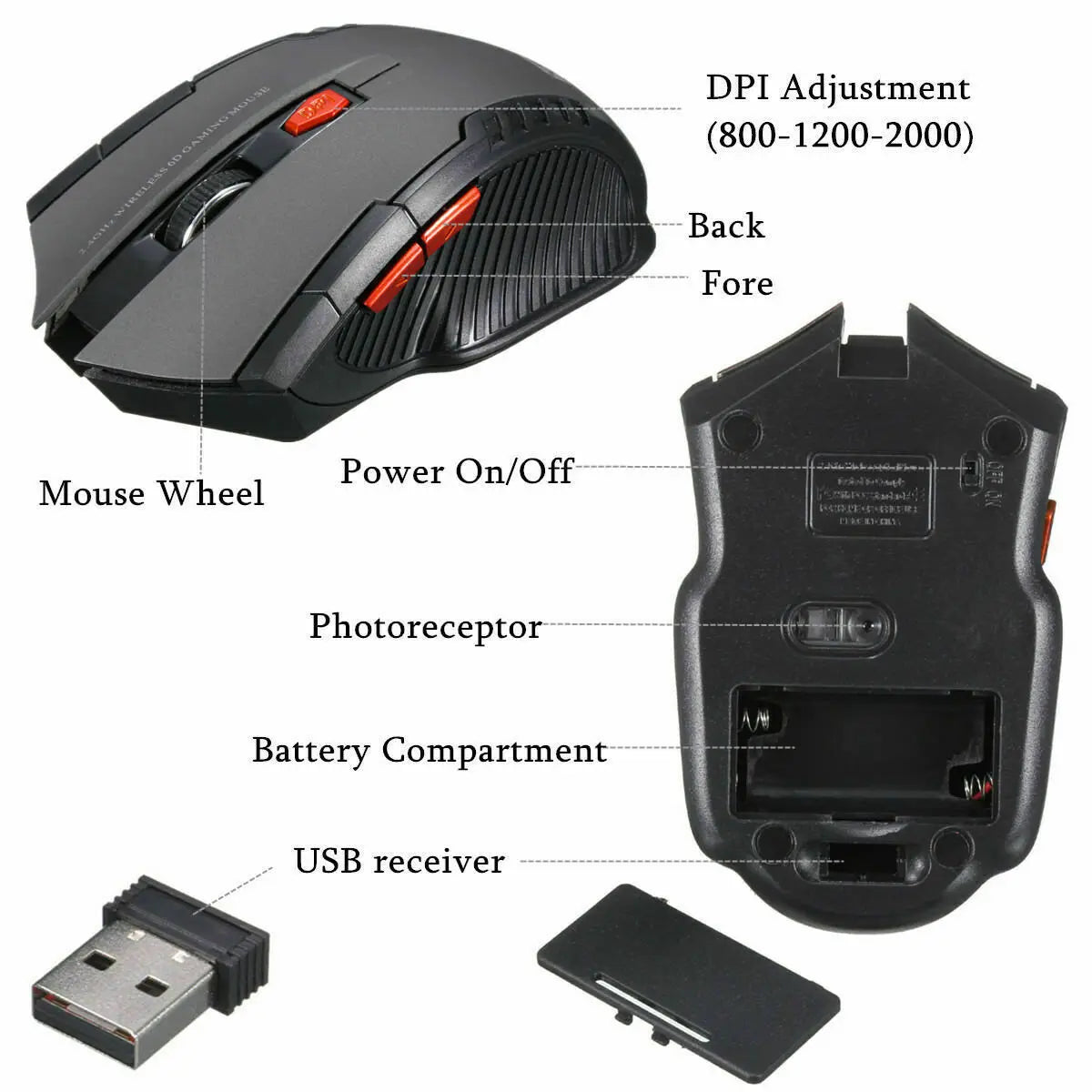 2.4Ghz Mini Wireless Optical Gaming Mouse & USB Receiver 2000 DPI for PC Laptop