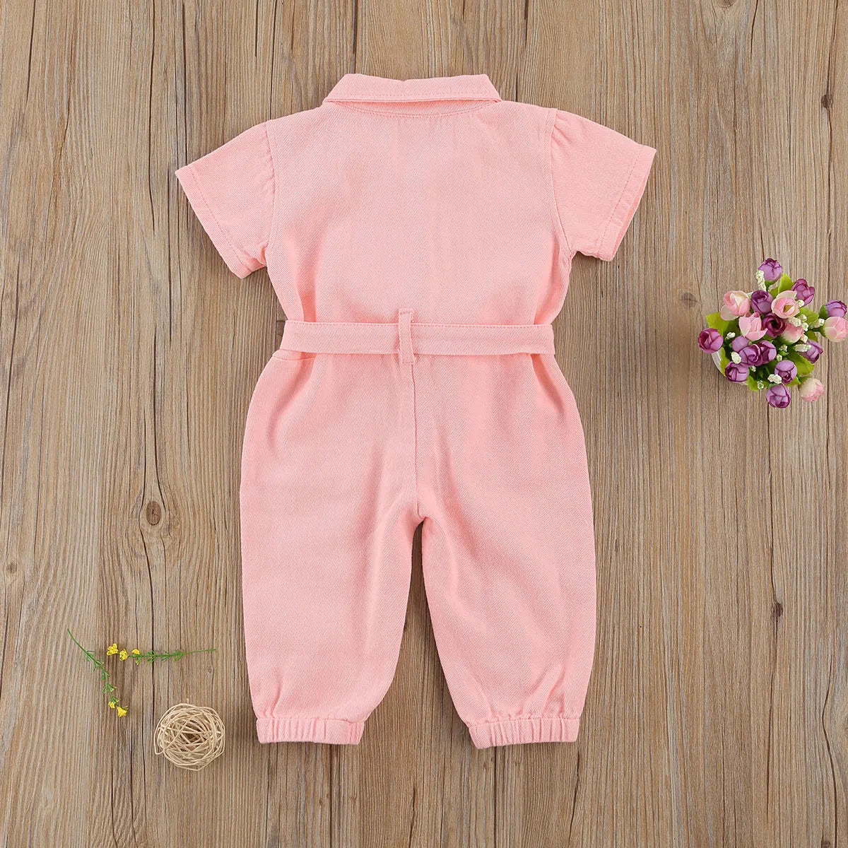 0-6Years Baby Girls Denim Jumpsuit Overalls 2024 Kids Clothes Toddler Short Sleeve Lapel Pocket Long Pant Romper Children Outfit