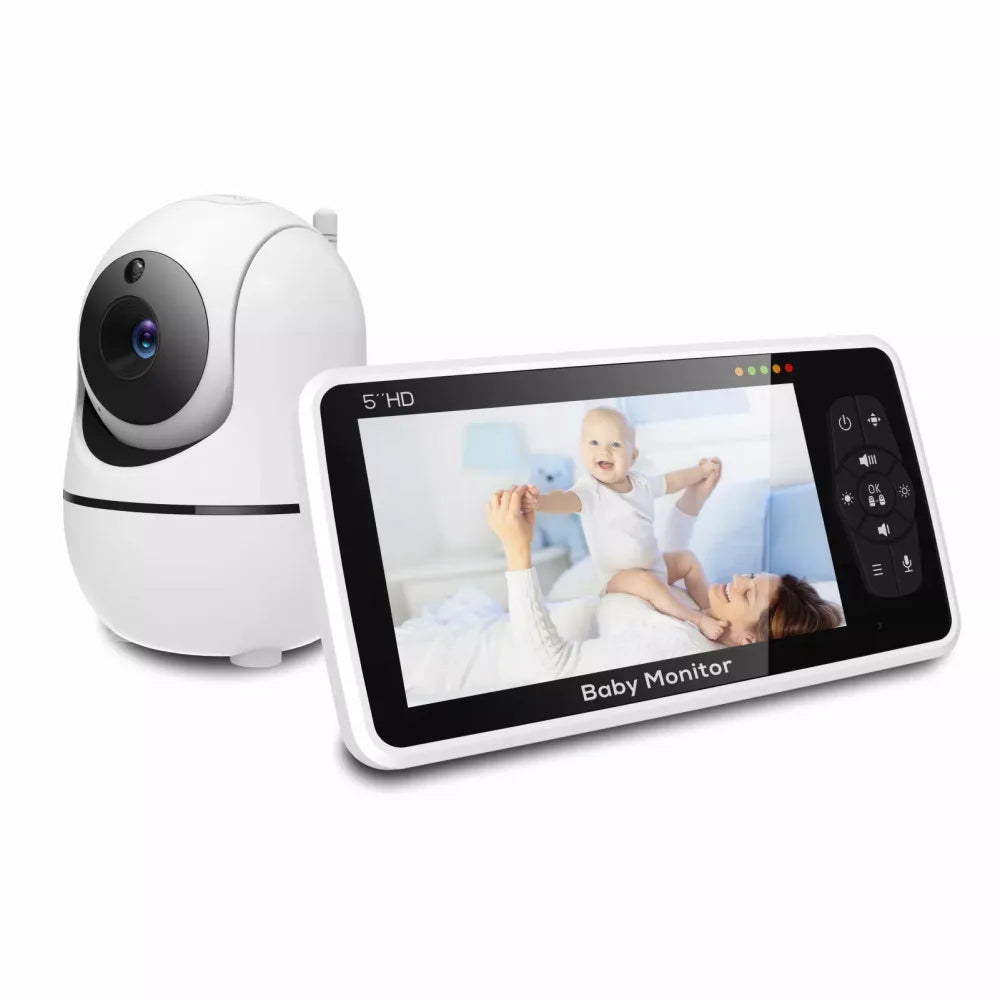 New 5 Inch Video Baby Monitor with Camera and Audio, 4X Zoom, 22Hrs Battery, 1000ft Range 2-Way Temperature Sensor Lullaby