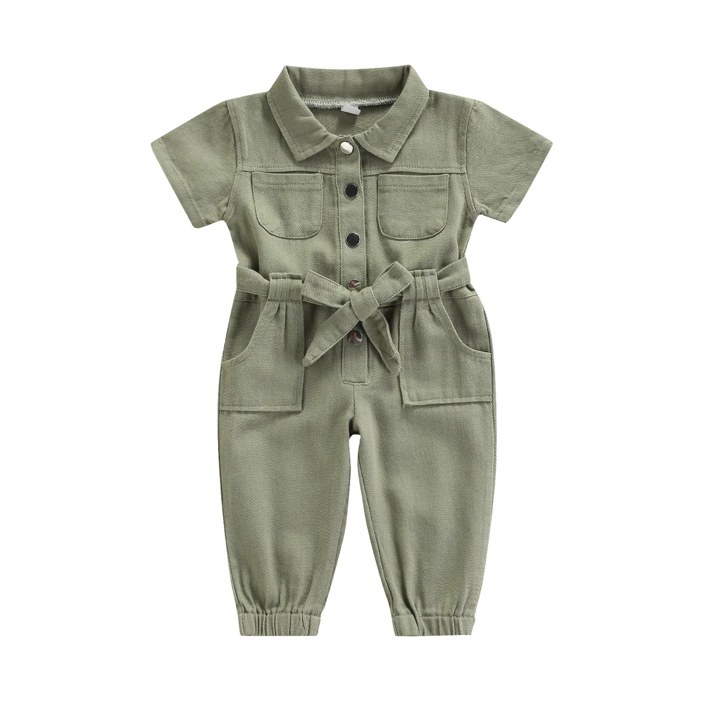 0-6Years Baby Girls Denim Jumpsuit Overalls 2024 Kids Clothes Toddler Short Sleeve Lapel Pocket Long Pant Romper Children Outfit
