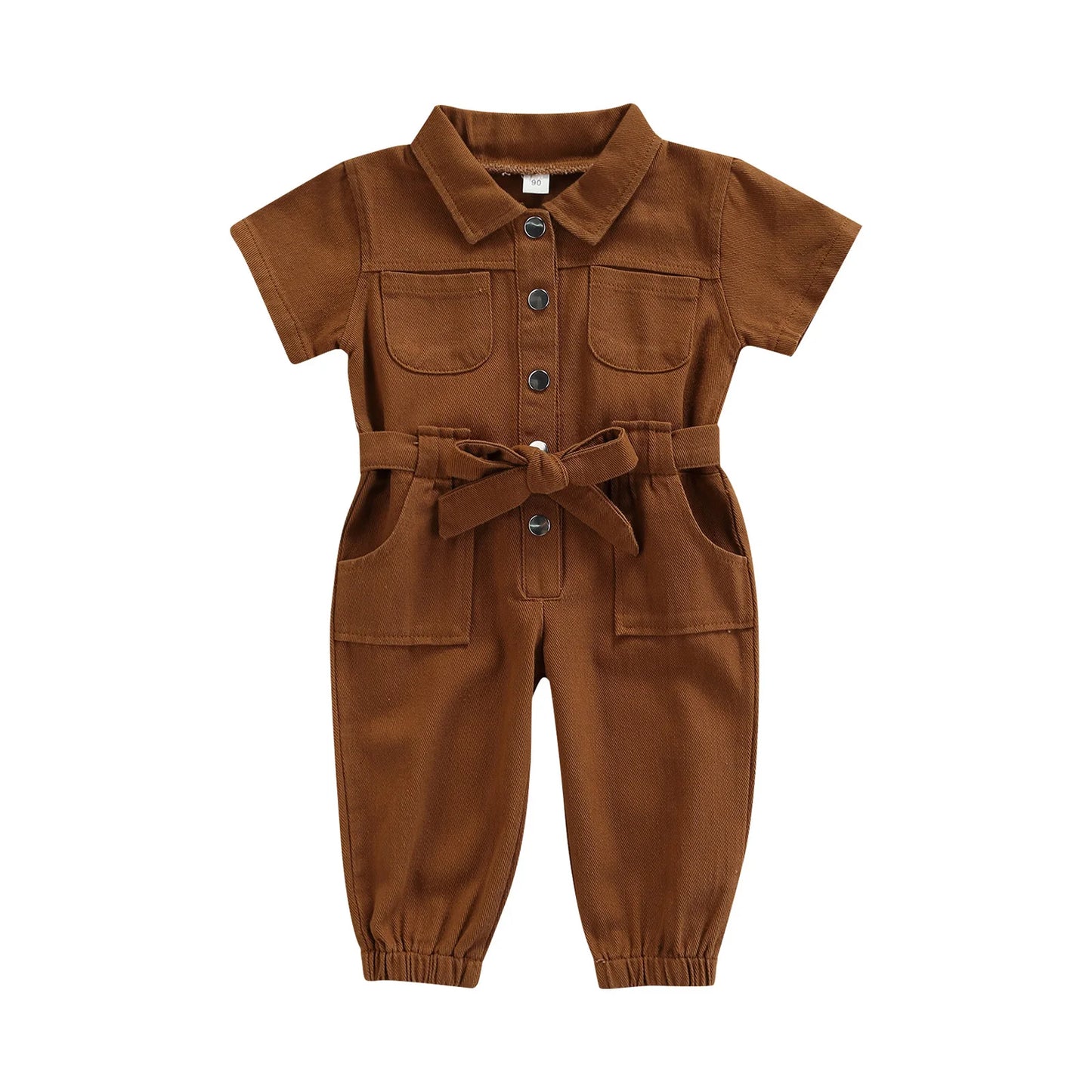 0-6Years Baby Girls Denim Jumpsuit Overalls 2024 Kids Clothes Toddler Short Sleeve Lapel Pocket Long Pant Romper Children Outfit