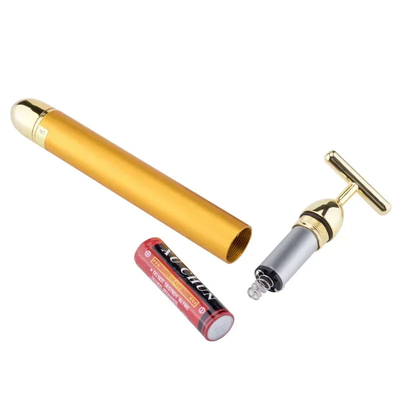 24K Gold Beauty Bar Face Massager Electric Vibrating Rose Quartz 3D Roller Face Lifting Body Facial Gua Sha Jade Roller