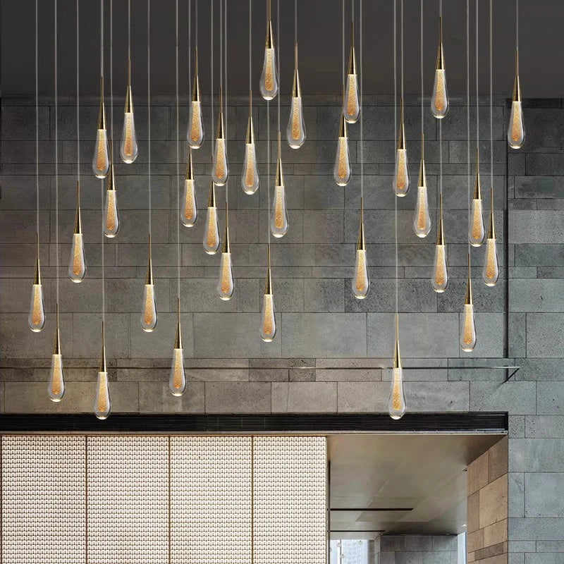 Modern Raindrop Chandelier Decorative Stair Ceiling Light Waterdrop Crystal Light Fixture Kitchen Island Hotel Hall Living