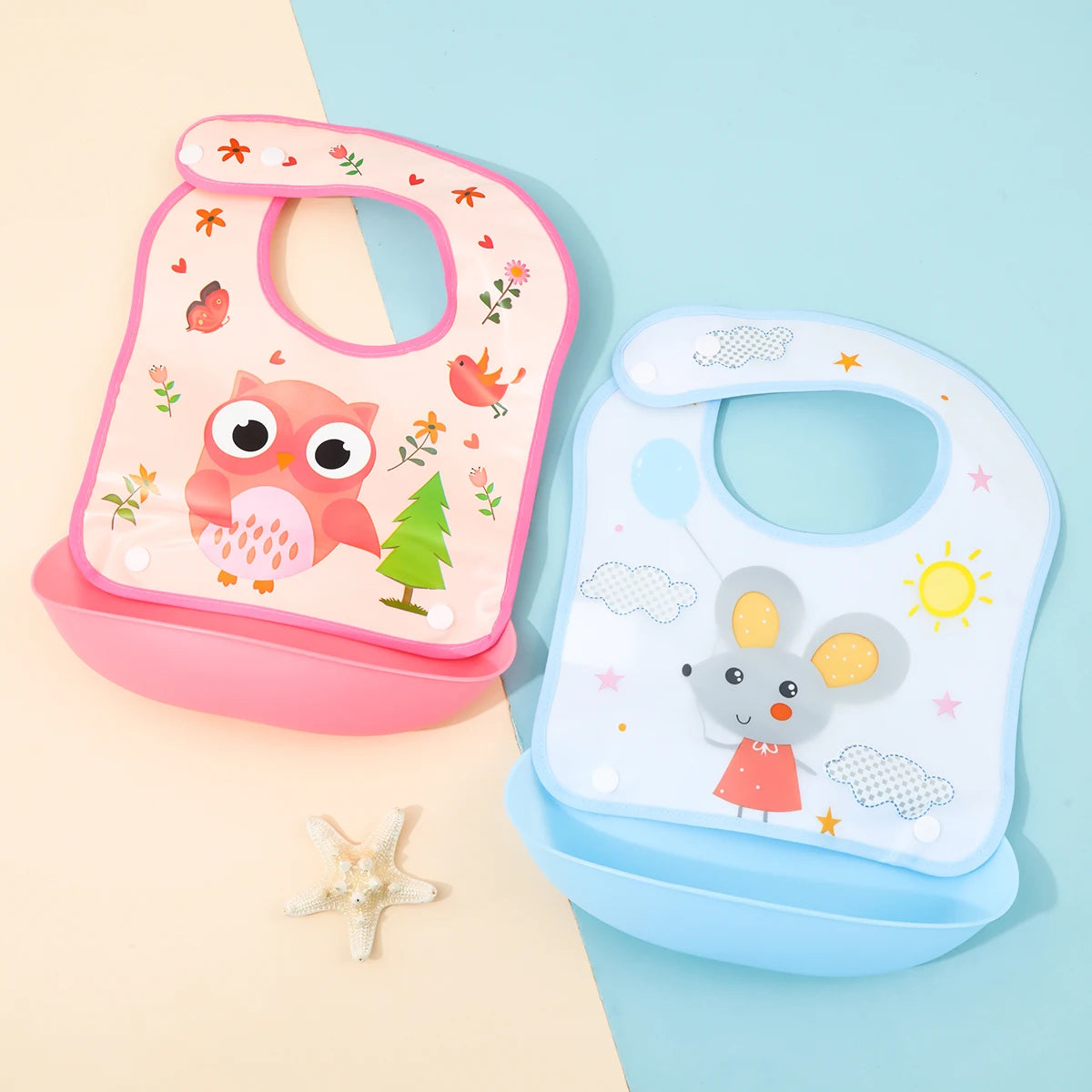 Cartoon EVA bib Infant meal detachable rice pocket Children's no-wash waterproof imitation silicone bib saliva pocket