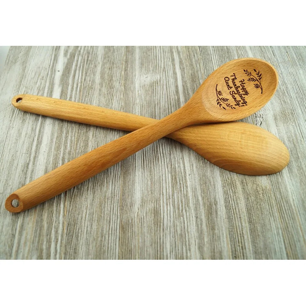 Personalized 1Pcs Happy Thanksgiving Beech Wooden Spoon Gift Fall Holiday Home Decor Kitchen Accessory Housewarming Hostess Gift