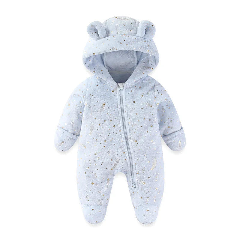 2025 Winter New Baby Clothes Fur Hoodie Toddler Rompers Fur Thicken Lining Boys Jumpsuits Infant Footies