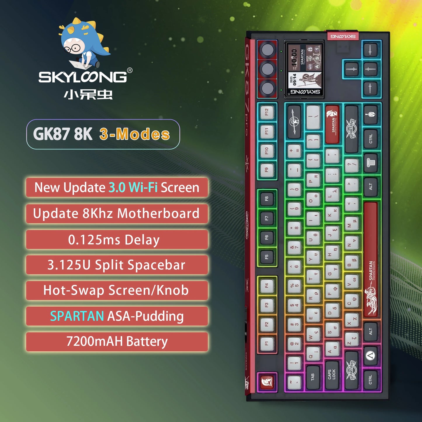 SKYLOONG GK87 Pro Wireless Gaming Keyboard 8Khz Mechanical Keyboard PBT Keycaps RGB LED Bluetooth Keyboard with knobs Hot-swap