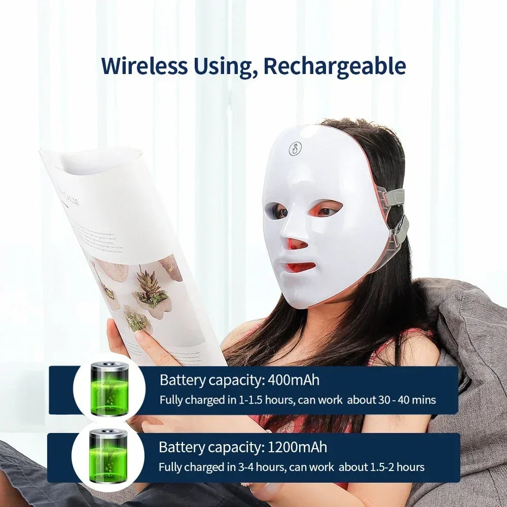 Foreverlily 7 Colors Light LED Facial Skin Care Mask Neck Skin Rejuvenation Treatment Beauty Anti Acne Therapy Whitening