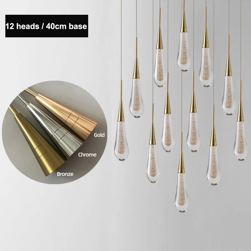 Modern Raindrop Chandelier Decorative Stair Ceiling Light Waterdrop Crystal Light Fixture Kitchen Island Hotel Hall Living