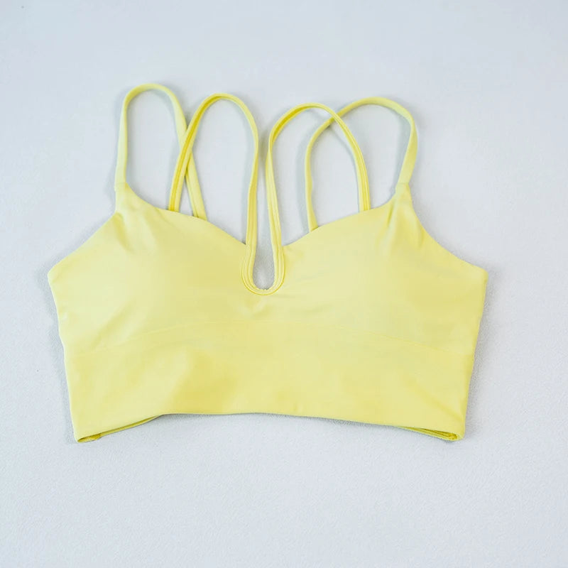 Fitness Sports Bra Women's Top Solid Color Multi Belt Cross Back Gym Yoga Fitness Tight Soft Detachable Chest Mat