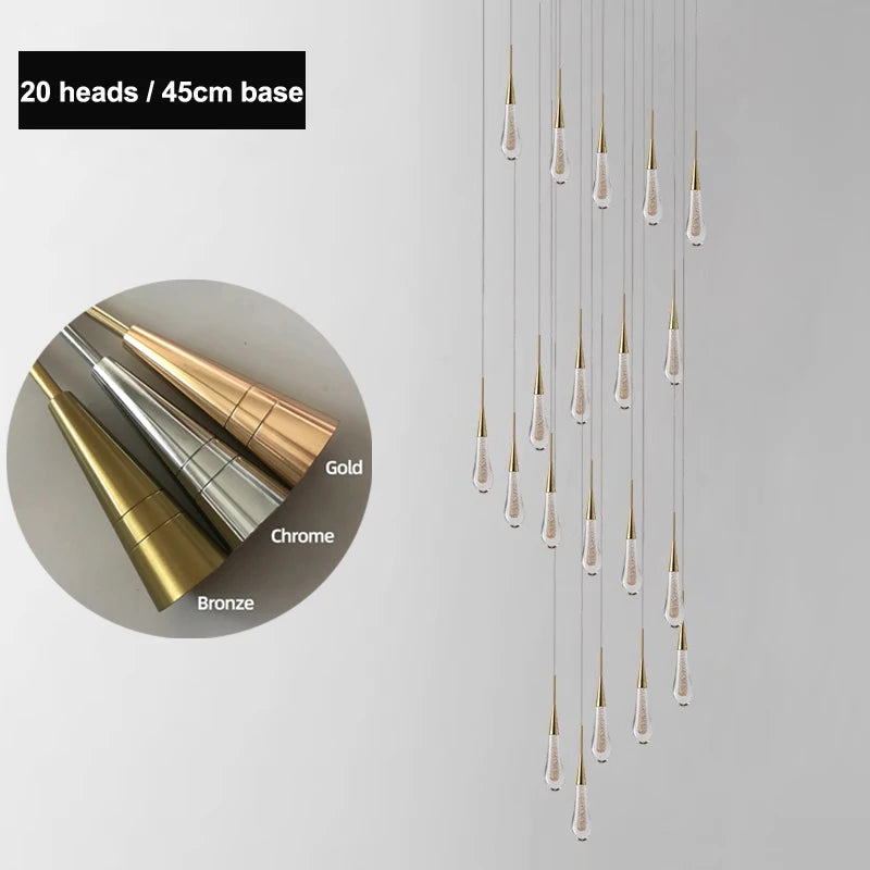 Modern Raindrop Chandelier Decorative Stair Ceiling Light Waterdrop Crystal Light Fixture Kitchen Island Hotel Hall Living