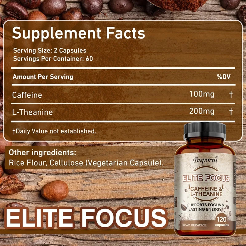 Elite Caffeine Capsules with L-Theanine – Energy Supplements – Clean & Natural Nootropic Stack for Smart Cognitive Performance
