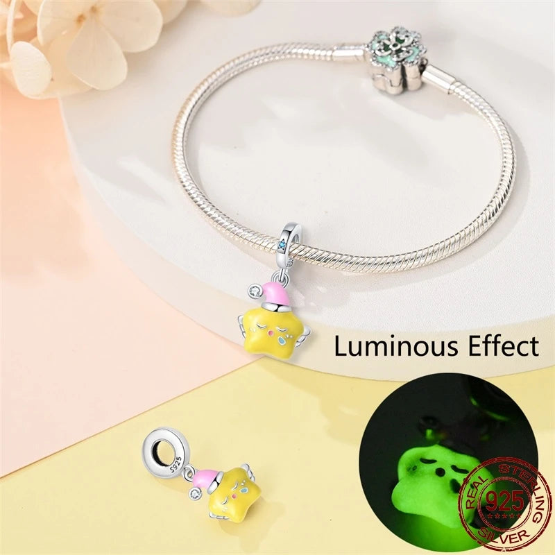 925 Sterling Silver Luminous Series Goodnight Bear Pendant Fit Original Pan Bracelet For Women Birthday Fine Jewelry Gift