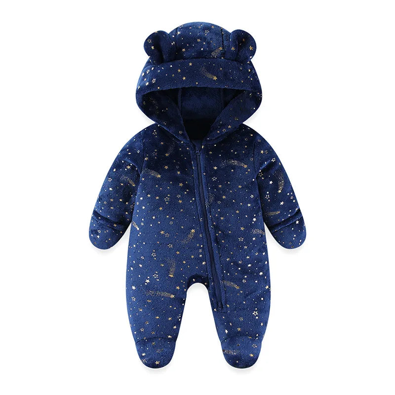 2025 Winter New Baby Clothes Fur Hoodie Toddler Rompers Fur Thicken Lining Boys Jumpsuits Infant Footies