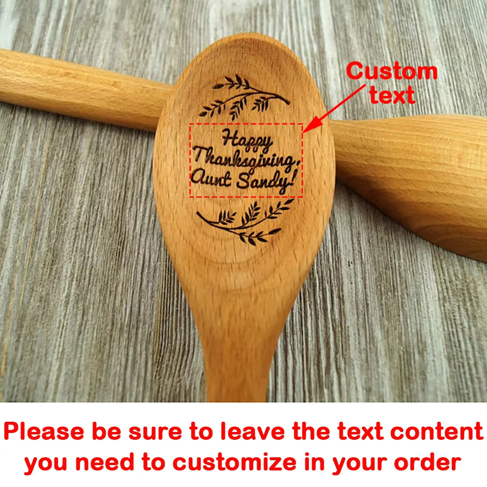 Personalized 1Pcs Happy Thanksgiving Beech Wooden Spoon Gift Fall Holiday Home Decor Kitchen Accessory Housewarming Hostess Gift