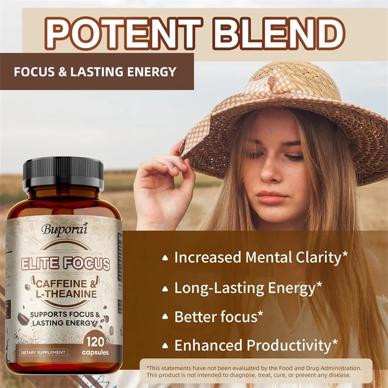 Elite Caffeine Capsules with L-Theanine – Energy Supplements – Clean & Natural Nootropic Stack for Smart Cognitive Performance