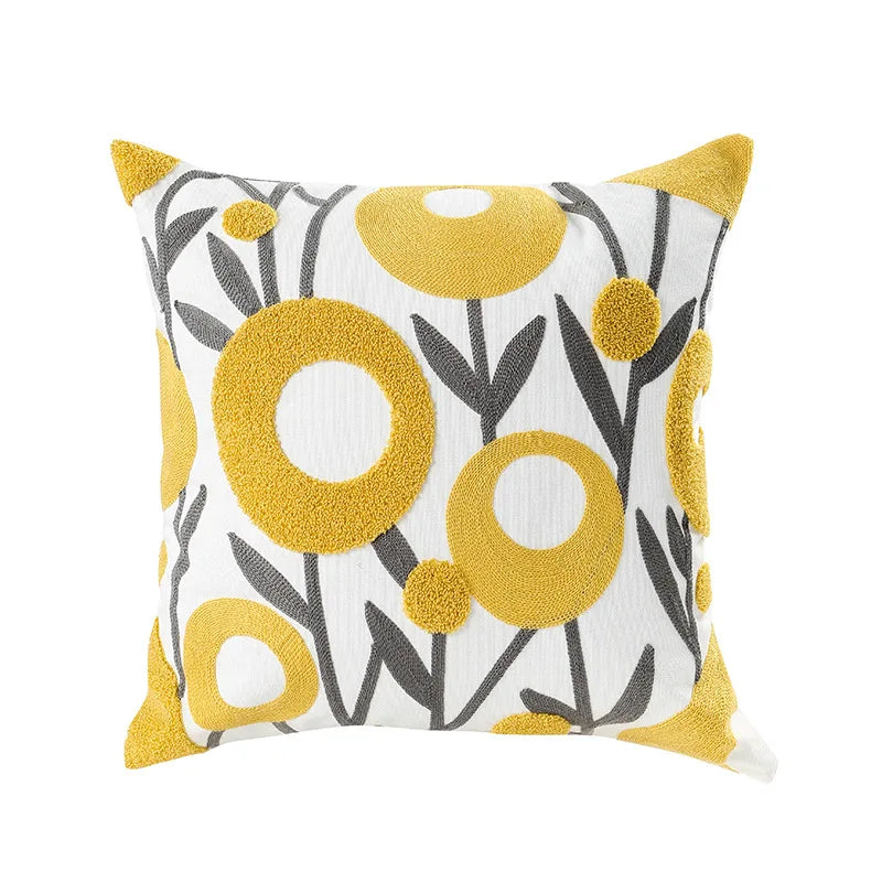 Home Decor Floral Cushion Cover Embroidered Flower Linen Simple Sofa Headboard Pillow Case Office Cushion Cover Cogines 45x45cm