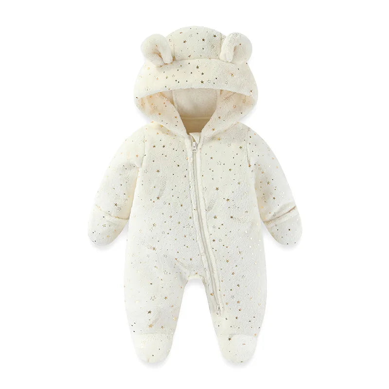 2025 Winter New Baby Clothes Fur Hoodie Toddler Rompers Fur Thicken Lining Boys Jumpsuits Infant Footies