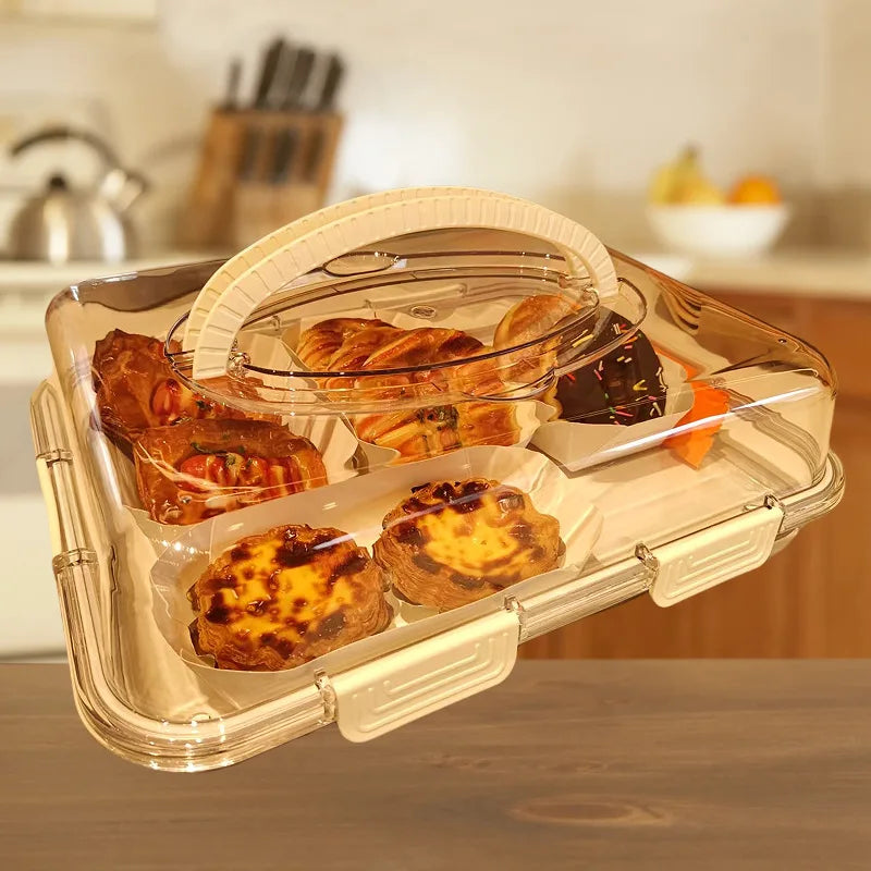 PET Transparent Storage Box Food Grade Cake Container Sealed Fruit Box Large Capacity Kitchen Outdoor Freshness Organizer