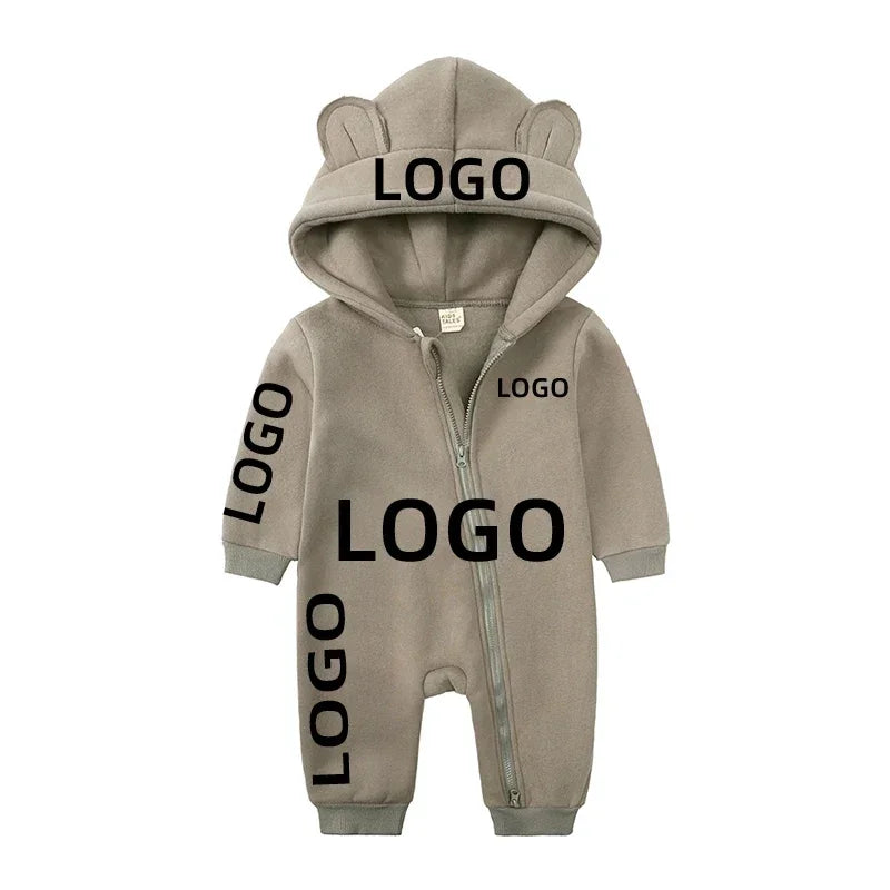 Kids Baby Boys Girls Custom Hoodies Bear Zipper Romper Clothes Newborn Cotton Fleece Personalized Thick Solid Bodysuit for 0-24M
