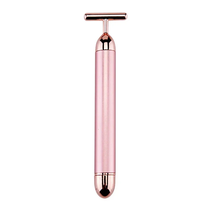24K Gold Beauty Bar Face Massager Electric Vibrating Rose Quartz 3D Roller Face Lifting Body Facial Gua Sha Jade Roller