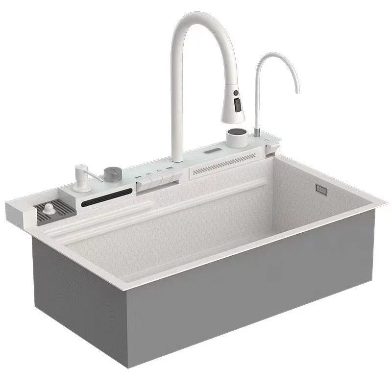 White Whale Rain Waterfall Kitchen Sink 304 Stainless Steel with Digital Display Thickened Honeycomb Design for Household