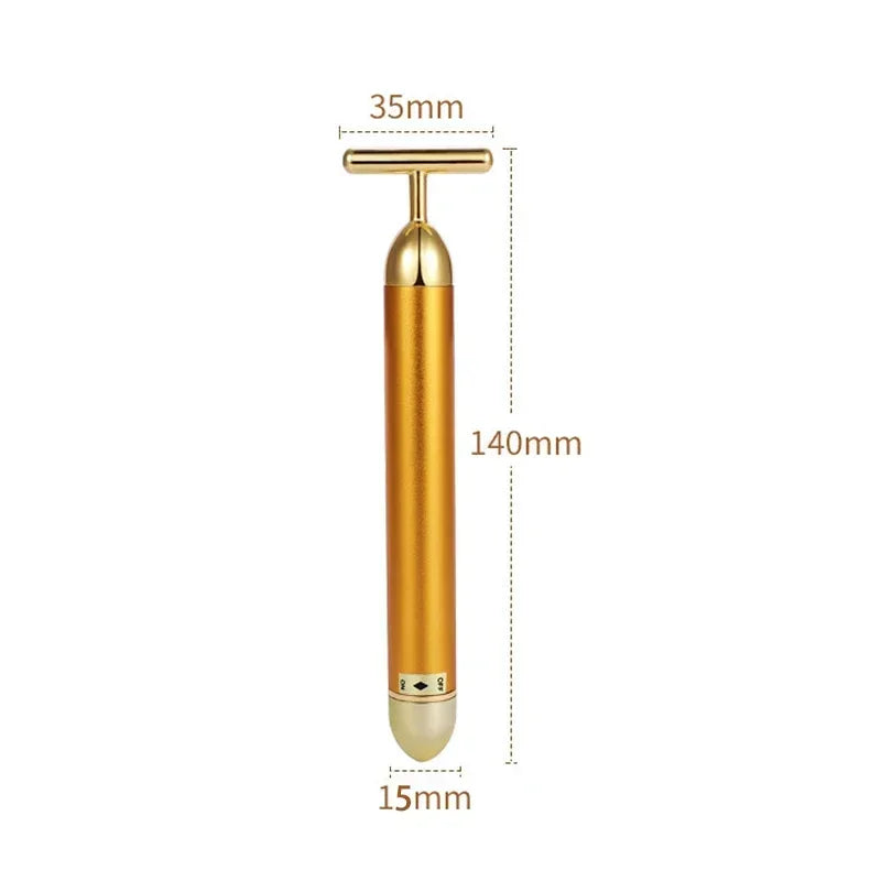 24K Gold Beauty Bar Face Massager Electric Vibrating Rose Quartz 3D Roller Face Lifting Body Facial Gua Sha Jade Roller