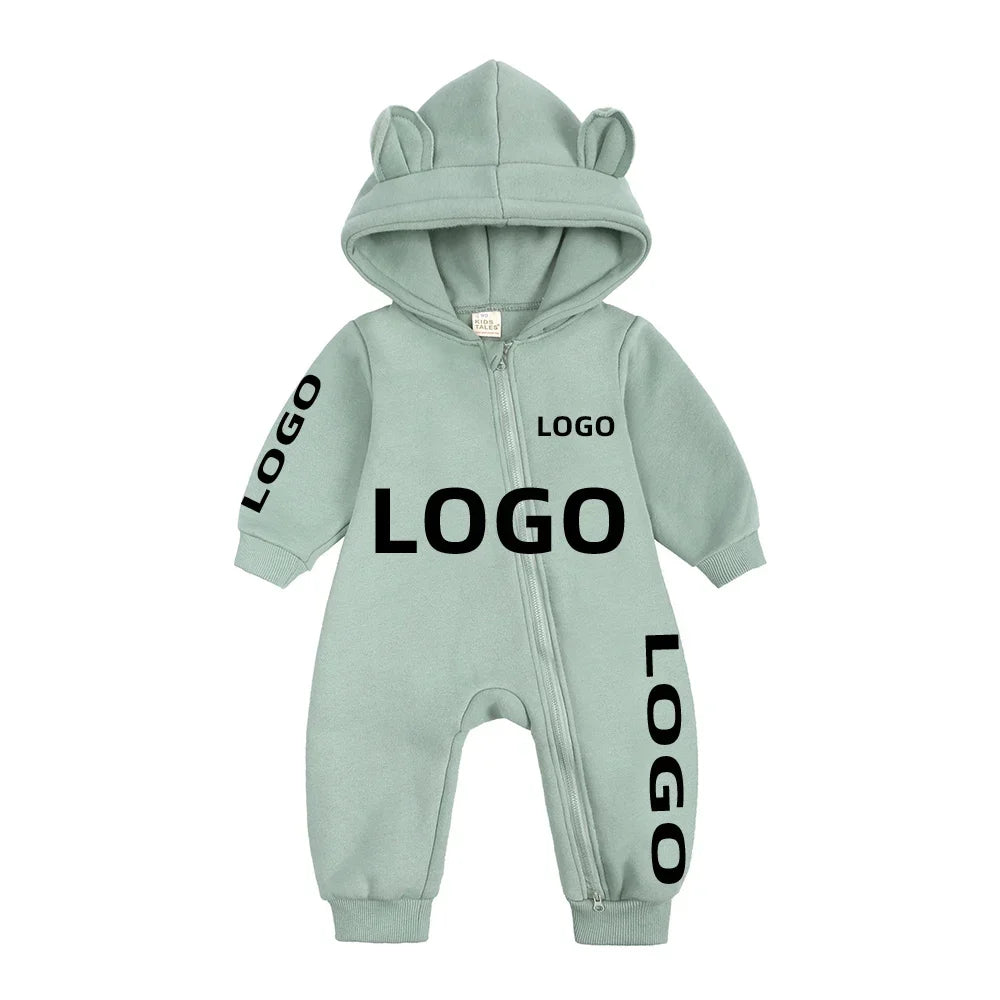 Kids Baby Boys Girls Custom Hoodies Bear Zipper Romper Clothes Newborn Cotton Fleece Personalized Thick Solid Bodysuit for 0-24M