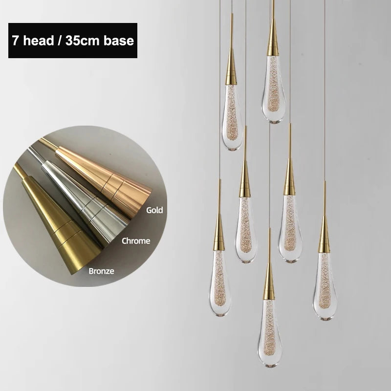 Modern Raindrop Chandelier Decorative Stair Ceiling Light Waterdrop Crystal Light Fixture Kitchen Island Hotel Hall Living