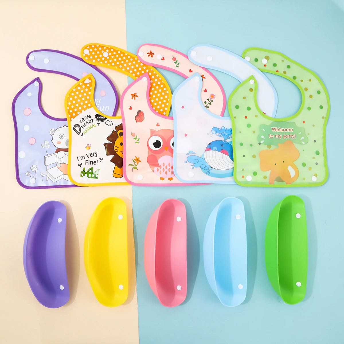 Cartoon EVA bib Infant meal detachable rice pocket Children's no-wash waterproof imitation silicone bib saliva pocket