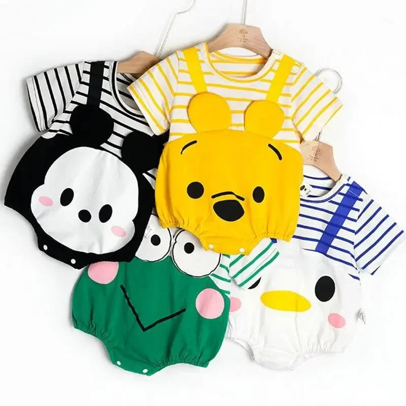 Cotton Newborn Baby Short Sleeves Triangle Romper Boy Girl Cartoon Suspender Clothes Jumpsuits Overall One Pieces 0-24M