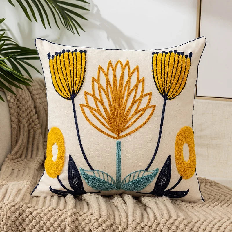 Home Decor Floral Cushion Cover Embroidered Flower Linen Simple Sofa Headboard Pillow Case Office Cushion Cover Cogines 45x45cm