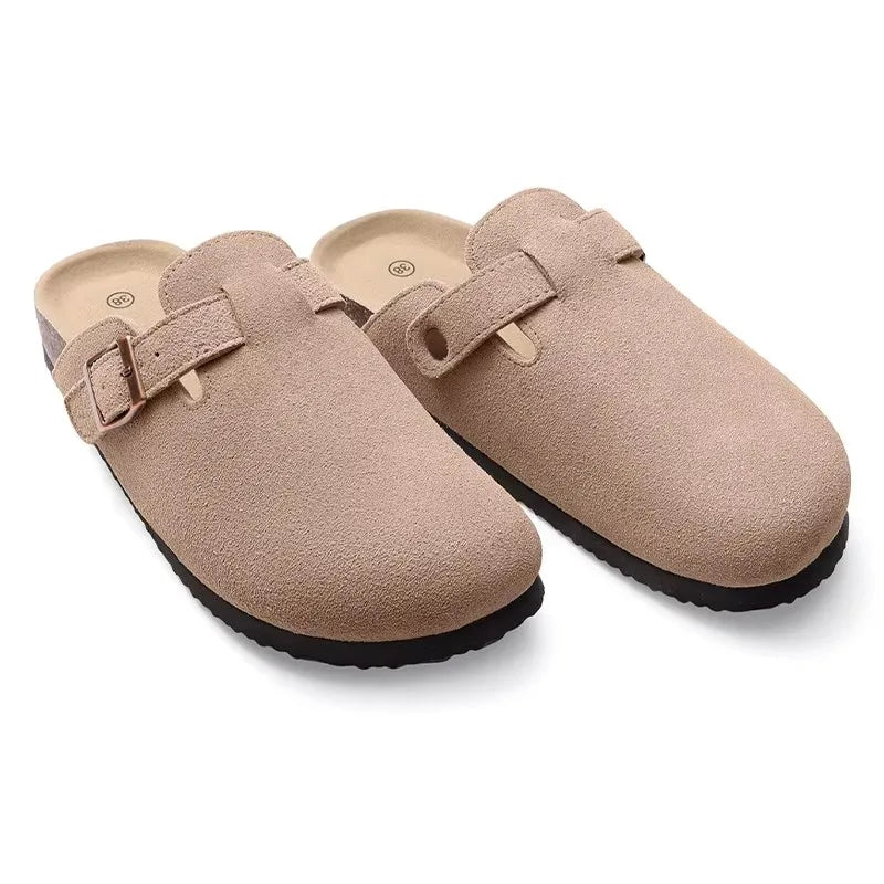 BASATU Suede Clogs for Women Men Mules Cork Footbed Sandals Arch Support Fashion Nonslip Outdoor Flats Beach Slippers Home Shoes