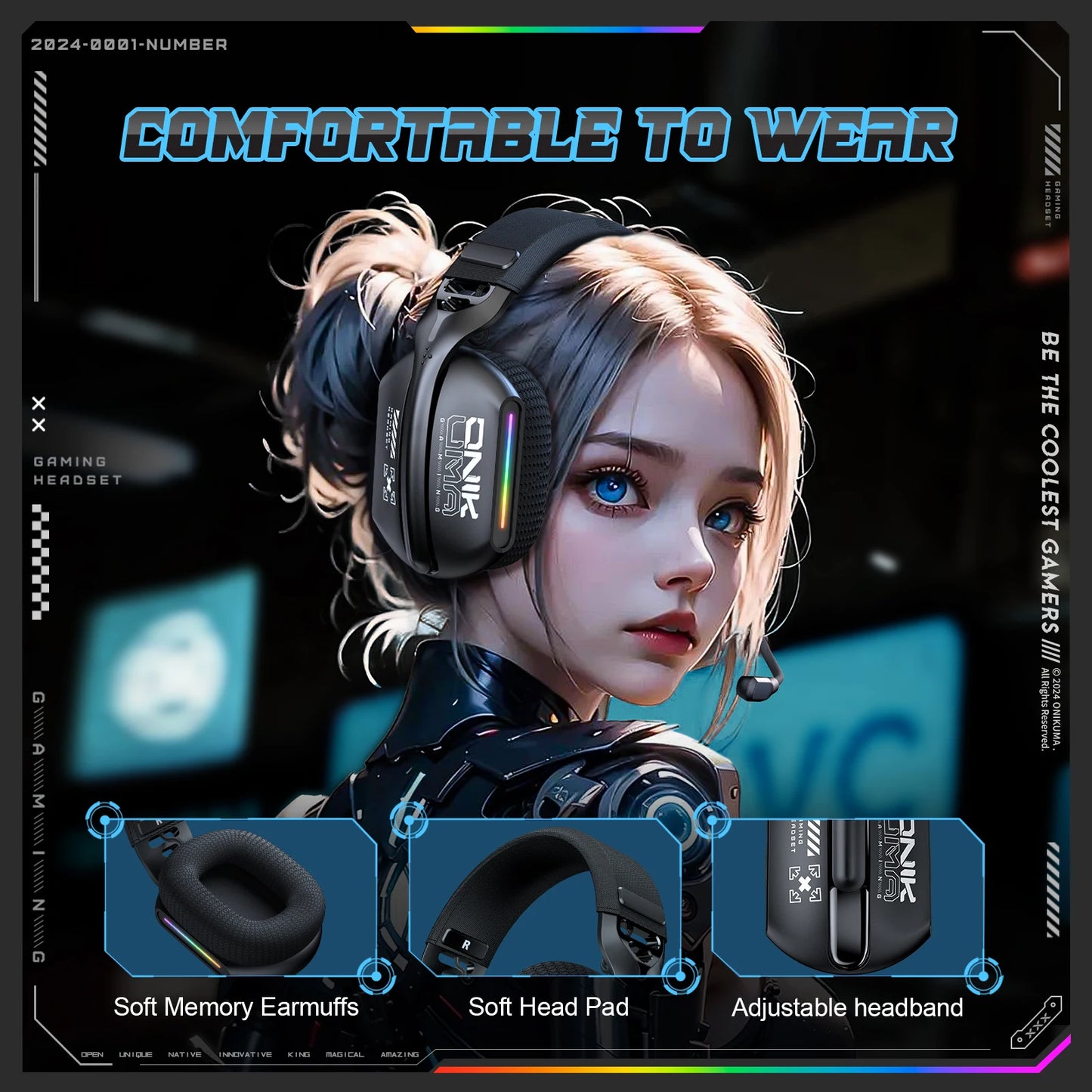 ONIKUMA GT808 2.4GHz Wireless Gaming Headset Noise Cancelling Earphone Headset For PS5 PS4 PC Mac Gaming Headphones With Mic RGB