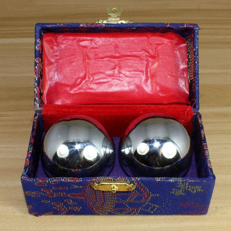 2Pcs Hand Massage Ball Stress Relaxation Chinese Health Care for Chromium Plated Silver Like solid hollow Hand Fitness Iron Ball