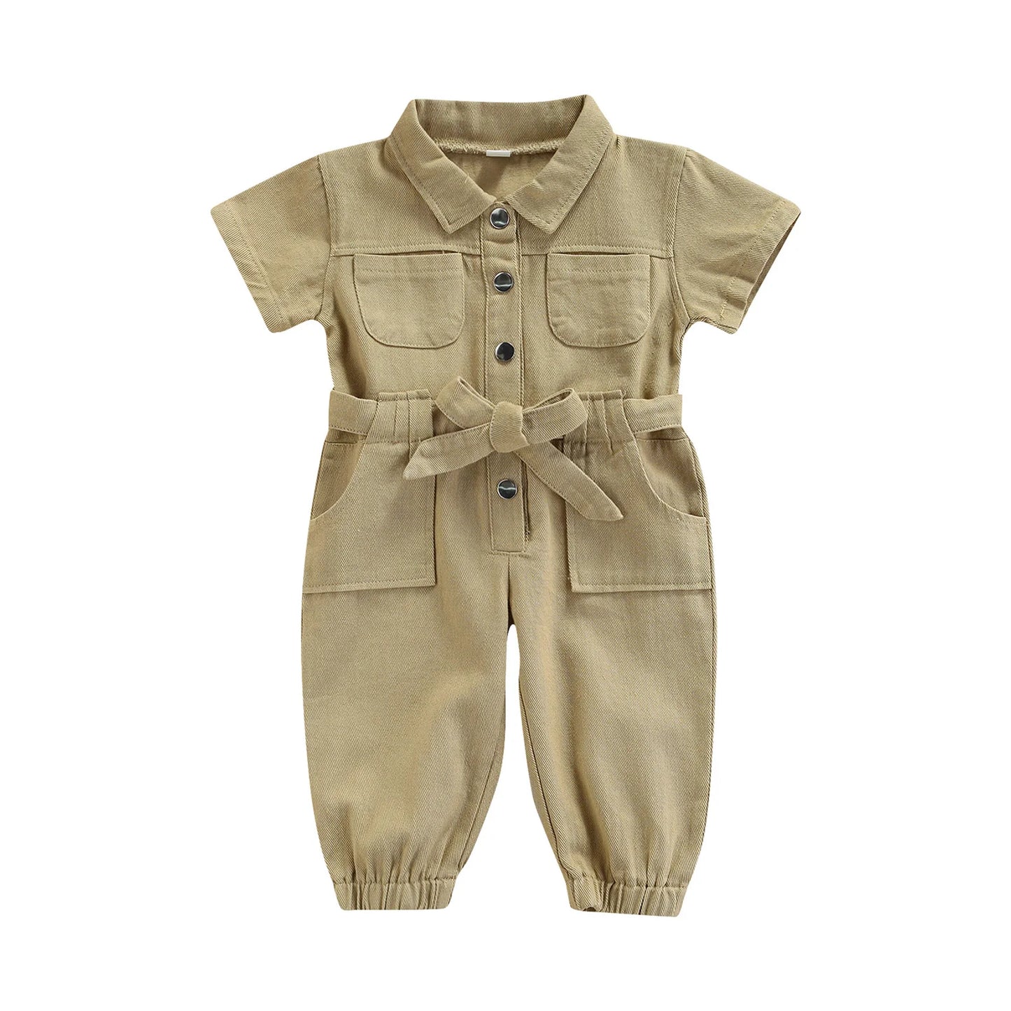 0-6Years Baby Girls Denim Jumpsuit Overalls 2024 Kids Clothes Toddler Short Sleeve Lapel Pocket Long Pant Romper Children Outfit