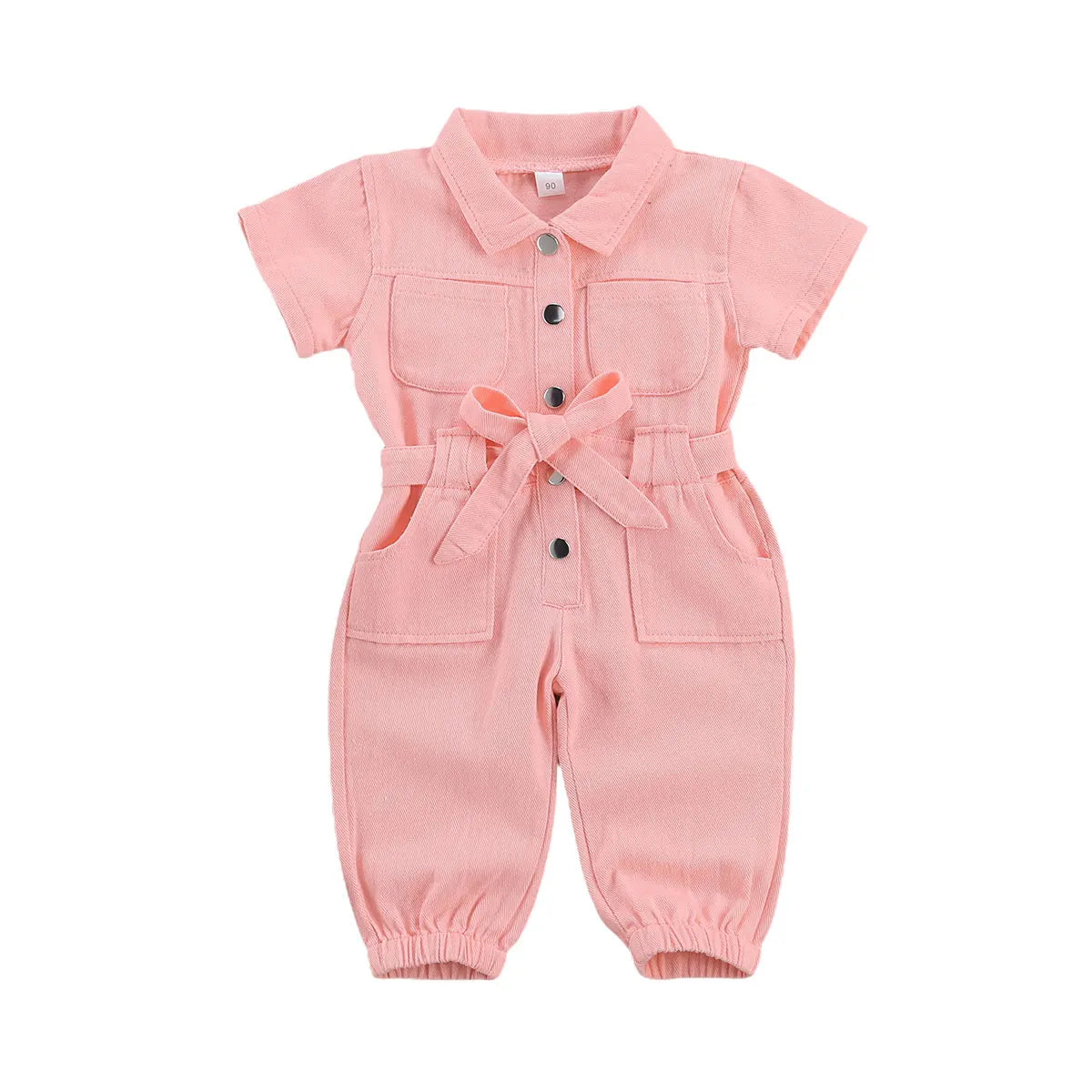 0-6Years Baby Girls Denim Jumpsuit Overalls 2024 Kids Clothes Toddler Short Sleeve Lapel Pocket Long Pant Romper Children Outfit