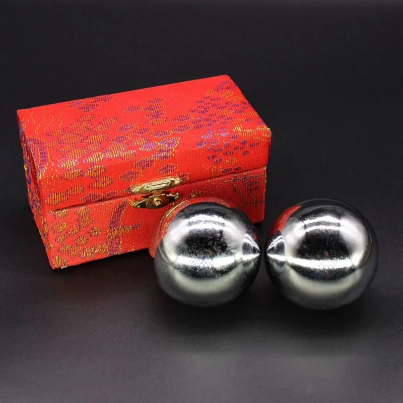 2Pcs Hand Massage Ball Stress Relaxation Chinese Health Care for Chromium Plated Silver Like solid hollow Hand Fitness Iron Ball