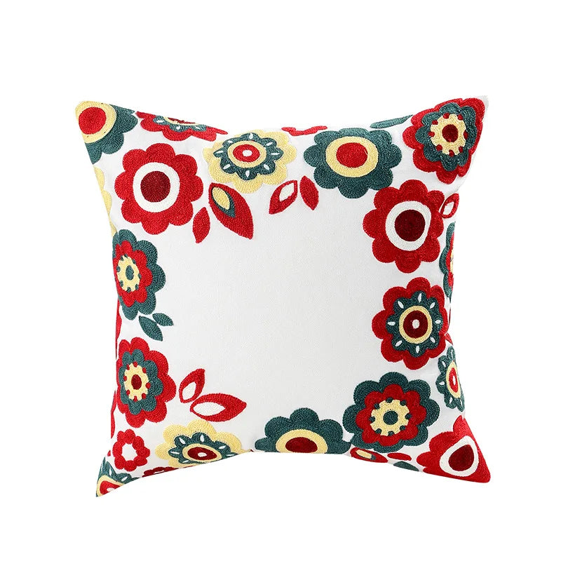 Home Decor Floral Cushion Cover Embroidered Flower Linen Simple Sofa Headboard Pillow Case Office Cushion Cover Cogines 45x45cm