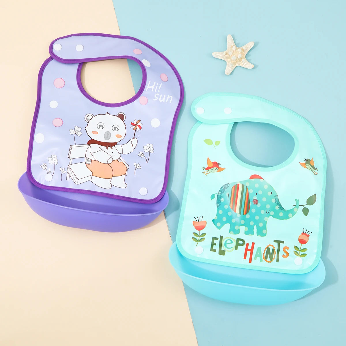 Cartoon EVA bib Infant meal detachable rice pocket Children's no-wash waterproof imitation silicone bib saliva pocket