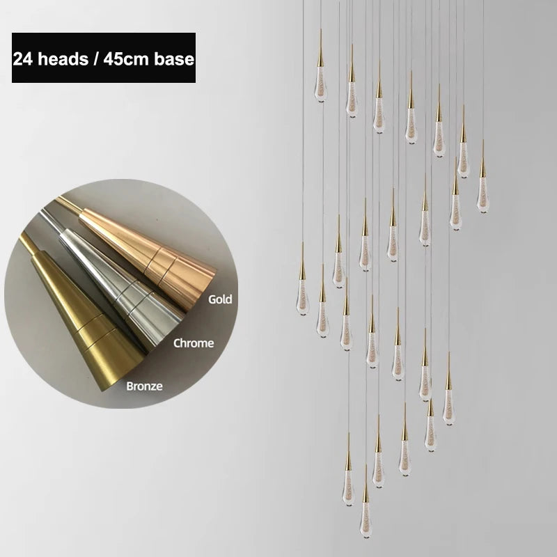 Modern Raindrop Chandelier Decorative Stair Ceiling Light Waterdrop Crystal Light Fixture Kitchen Island Hotel Hall Living
