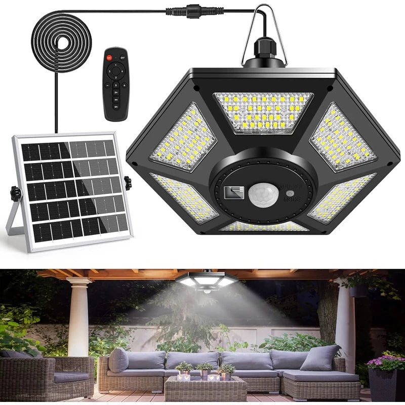 Solar Pendant Lights Outdoor Solar Shed Light Motion Sensor 288 LEDs Dimmable Indoor Barn Lamp Waterproof Gazebo Yard Garage Pat