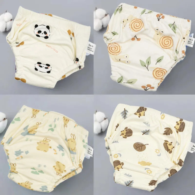 4PCS Baby Training Pants Toddler Girl Cartoon Polyester Cotton Underwear Cloth Panties Reusable Waterproof Potty Learning Diaper