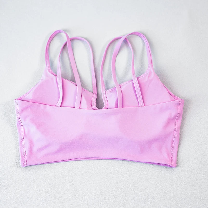Fitness Sports Bra Women's Top Solid Color Multi Belt Cross Back Gym Yoga Fitness Tight Soft Detachable Chest Mat