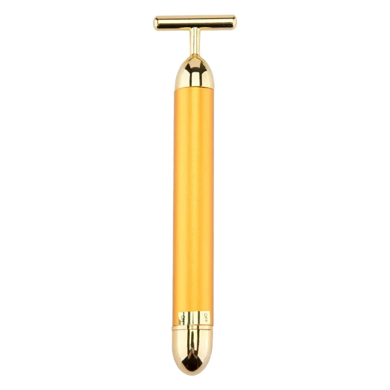 24K Gold Beauty Bar Face Massager Electric Vibrating Rose Quartz 3D Roller Face Lifting Body Facial Gua Sha Jade Roller