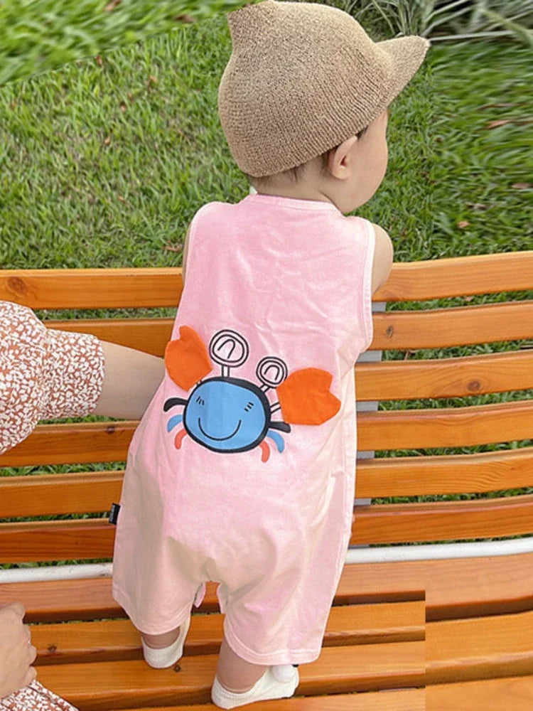 Cotton Newborn Baby Short Sleeves Triangle Romper Boy Girl Cartoon Suspender Clothes  Jumpsuits Overall One Pieces  0-24M