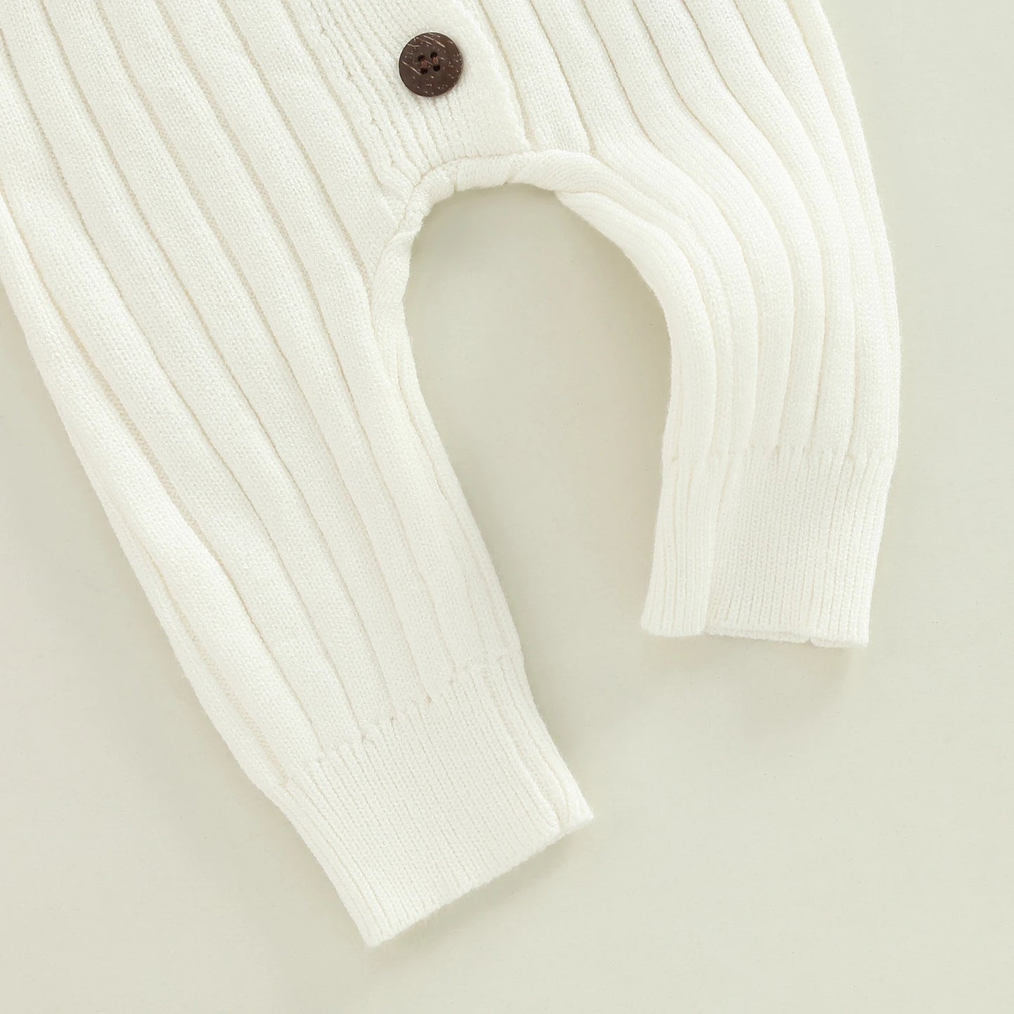 Infant Newborn Baby Girl Knitted Long Sleeve Ribbed Jumpsuit Fashion Solid Color Round Neck Button Long Romper