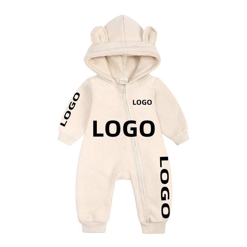 Kids Baby Boys Girls Custom Hoodies Bear Zipper Romper Clothes Newborn Cotton Fleece Personalized Thick Solid Bodysuit for 0-24M