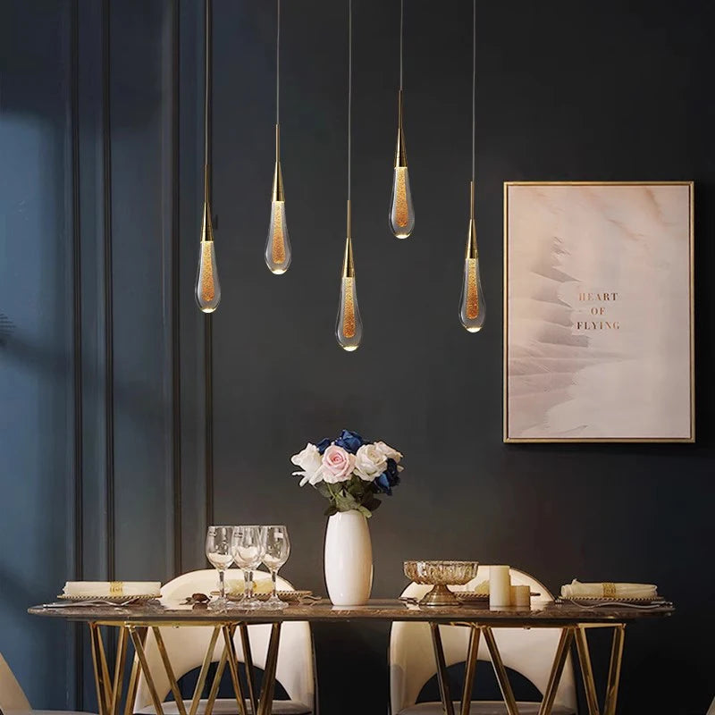 Modern Raindrop Chandelier Decorative Stair Ceiling Light Waterdrop Crystal Light Fixture Kitchen Island Hotel Hall Living