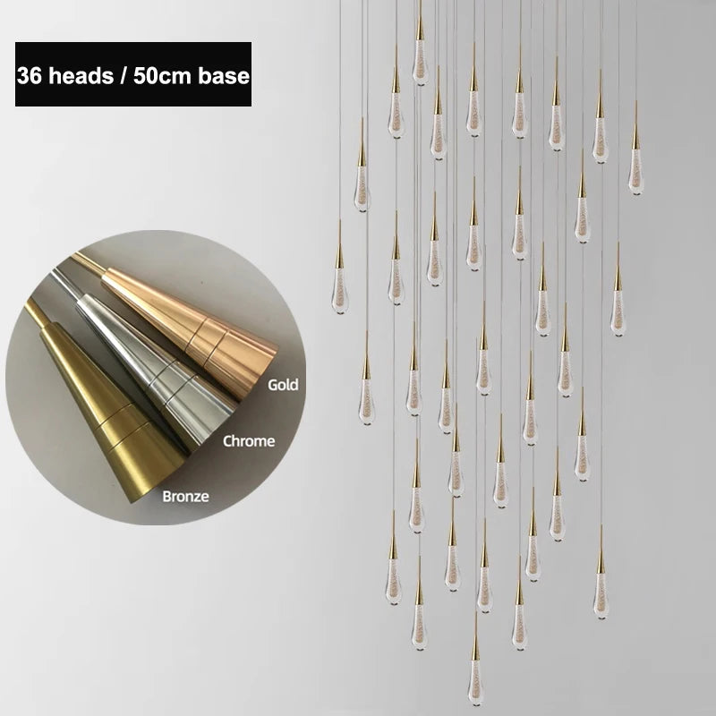 Modern Raindrop Chandelier Decorative Stair Ceiling Light Waterdrop Crystal Light Fixture Kitchen Island Hotel Hall Living